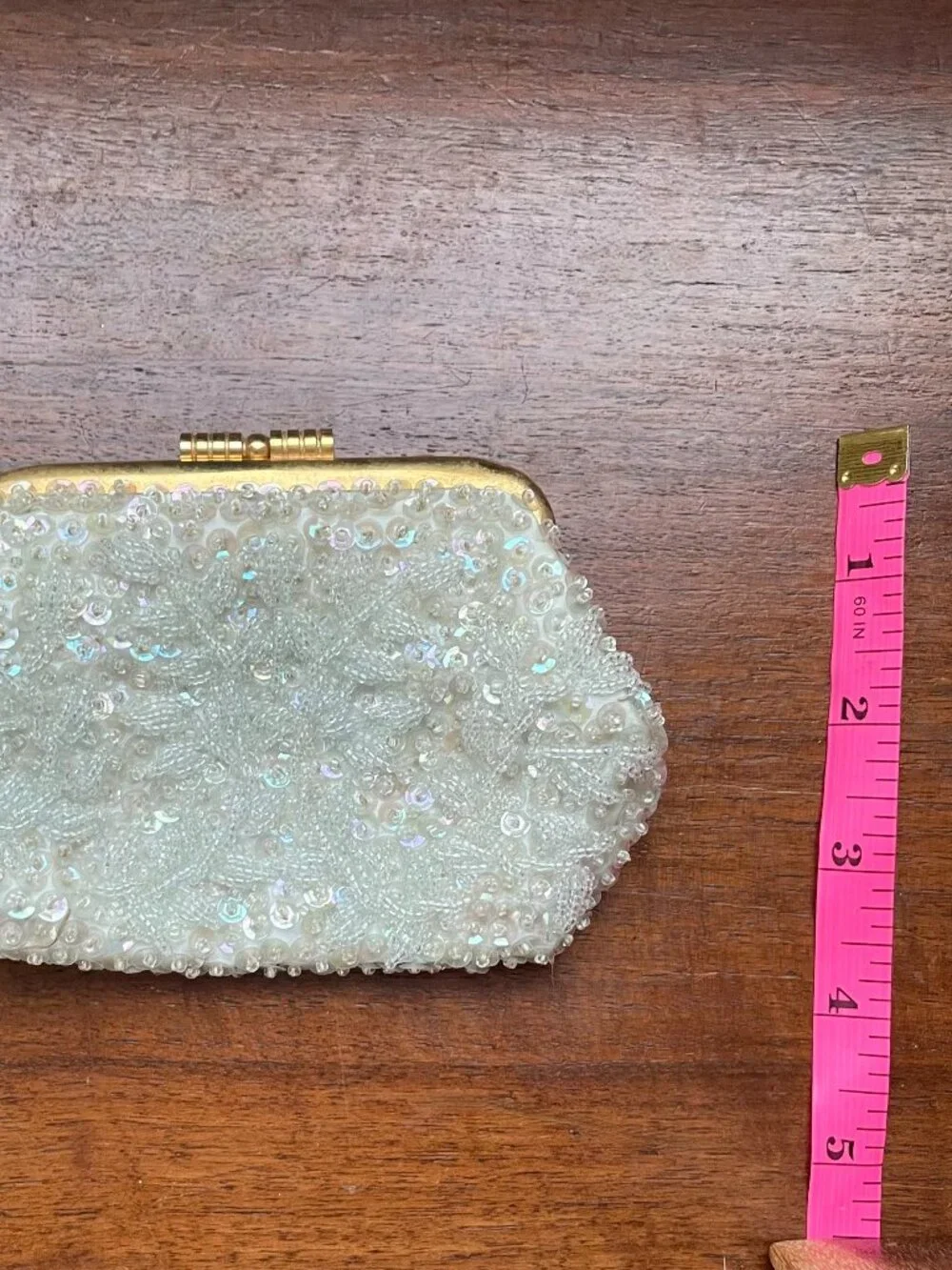 Vintage Beaded Coin Purse Ivory AB Sequin Floral Clutch B. Altman & Co